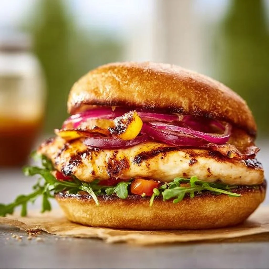 Delicious grilled chicken sandwich served with fresh ingredients