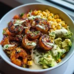 grilled shrimp bowl with avocado corn salsa cre 2026 03 07 180404 1 Grilled Shrimp Bowl with Avocado, Corn Salsa & Creamy Garlic Sauce