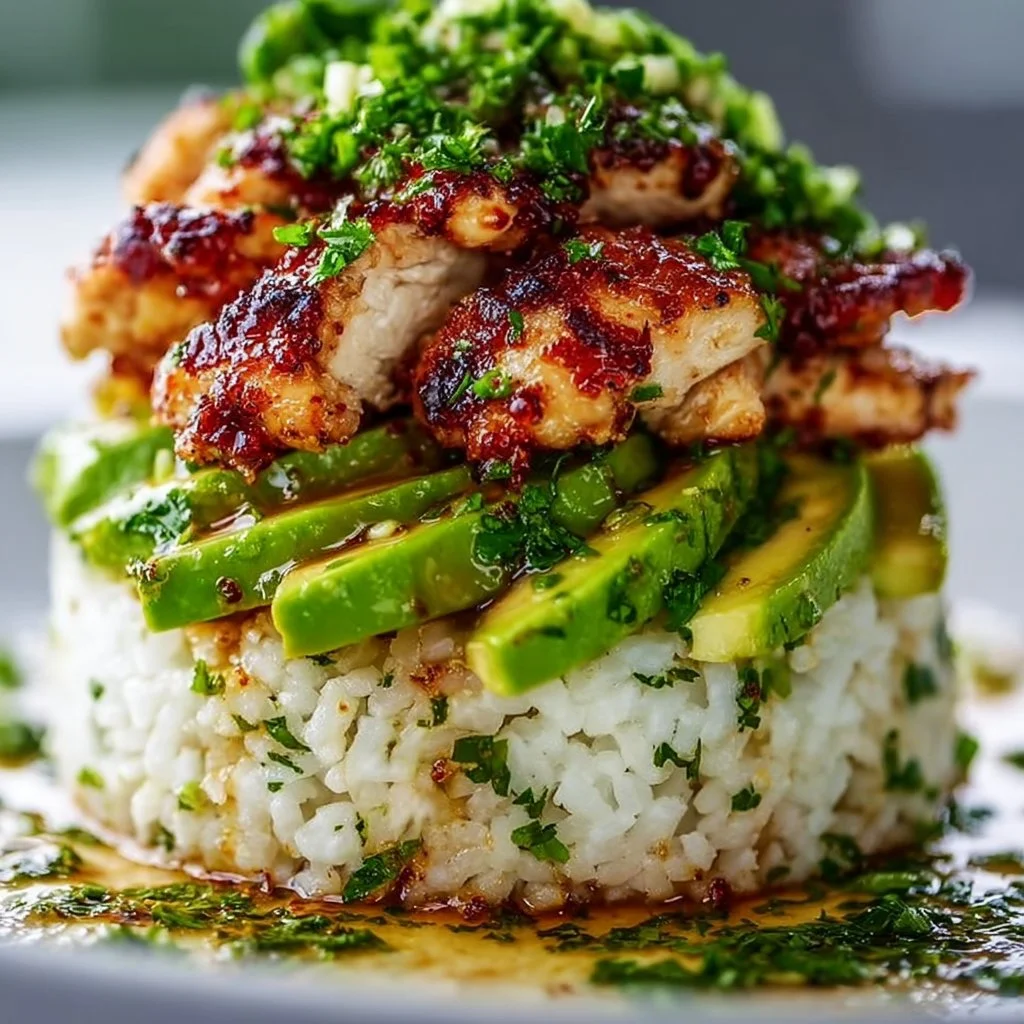Honey Lime Chicken & Avocado Rice Stack