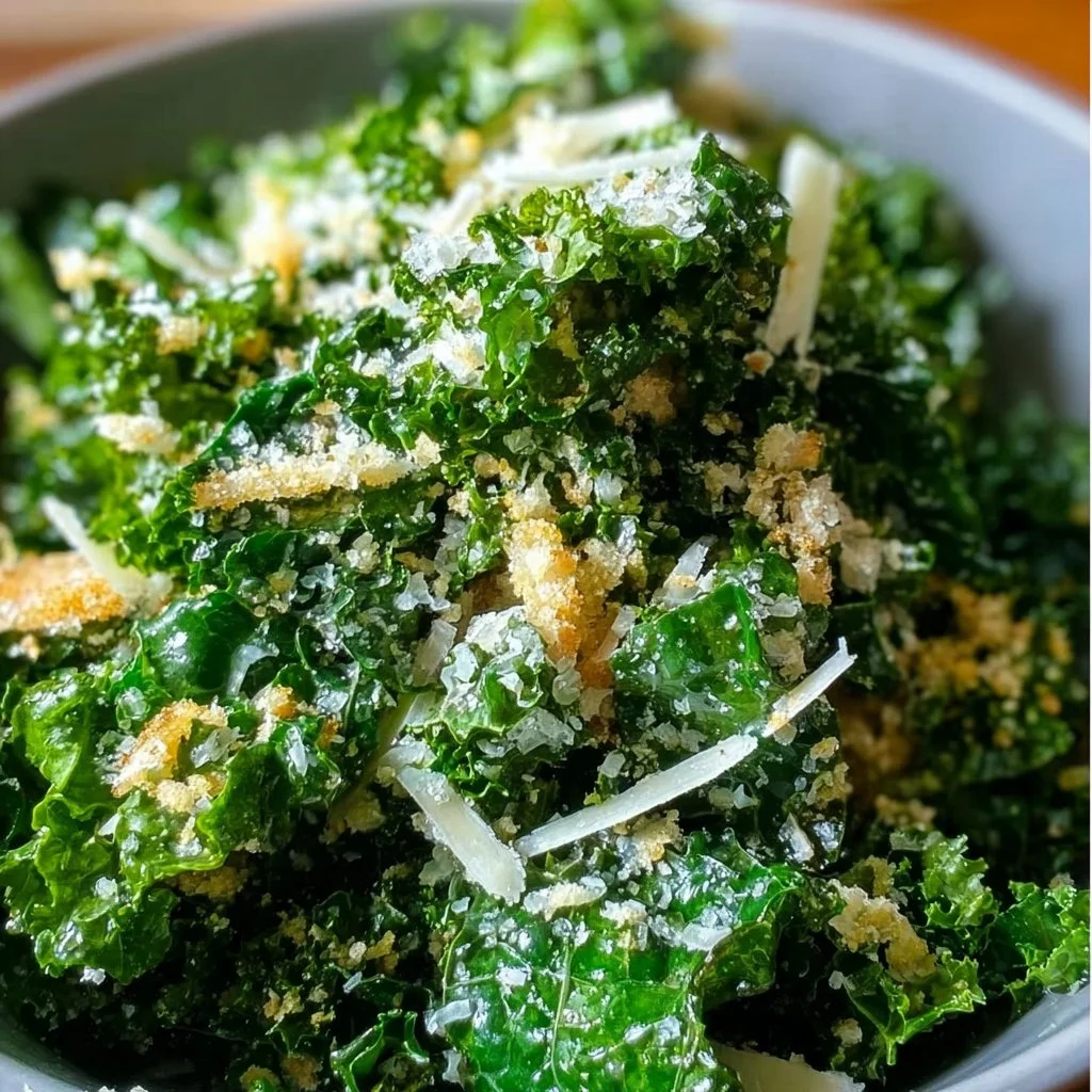Lemon Parmesan Kale Salad 3 Lemon Parmesan Kale Salad with vibrant greens and garnished lemon slices