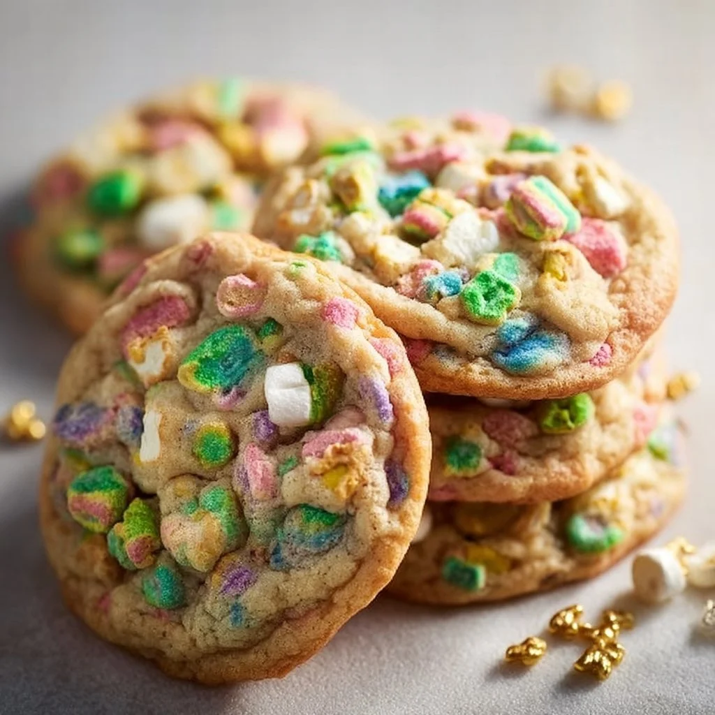 Homemade Lucky Charms Cookies with colorful marshmallows and chocolate chips