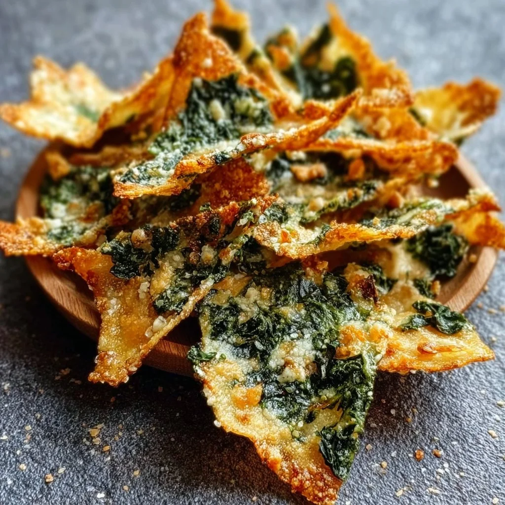 Mediterranean spinach feta crisps on a wooden platter