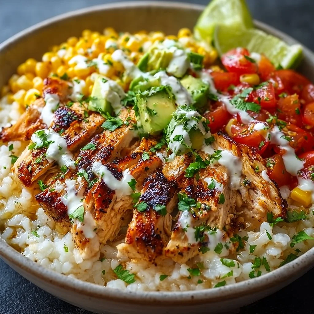 Mexican Street Corn Chicken Rice Bowl (Elote-Style)