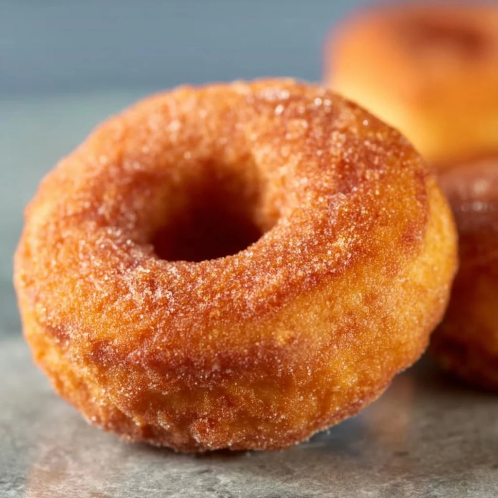 Freshly baked old-fashioned cake doughnuts with a dusting of powdered sugar