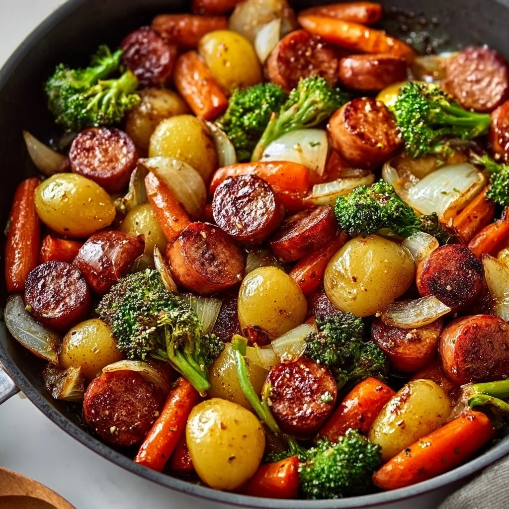 One-Pan Honey Garlic Kielbasa with colorful veggies for quick dinner