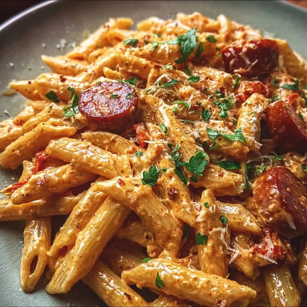 One-Pot Creamy Spicy Cajun Sausage Pasta 3 One-Pot Creamy Spicy Cajun Sausage Pasta served in a bowl