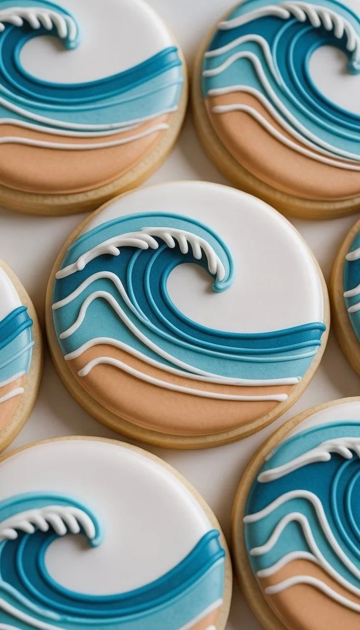 Beautifully decorated summer sugar cookies showcasing oceanic themes.
