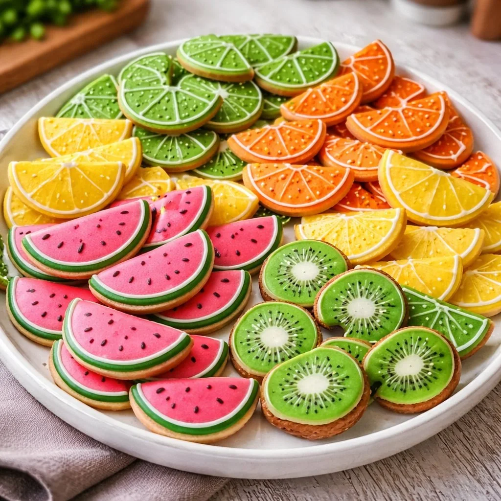 Beautifully decorated summer sugar cookies with royal icing designs