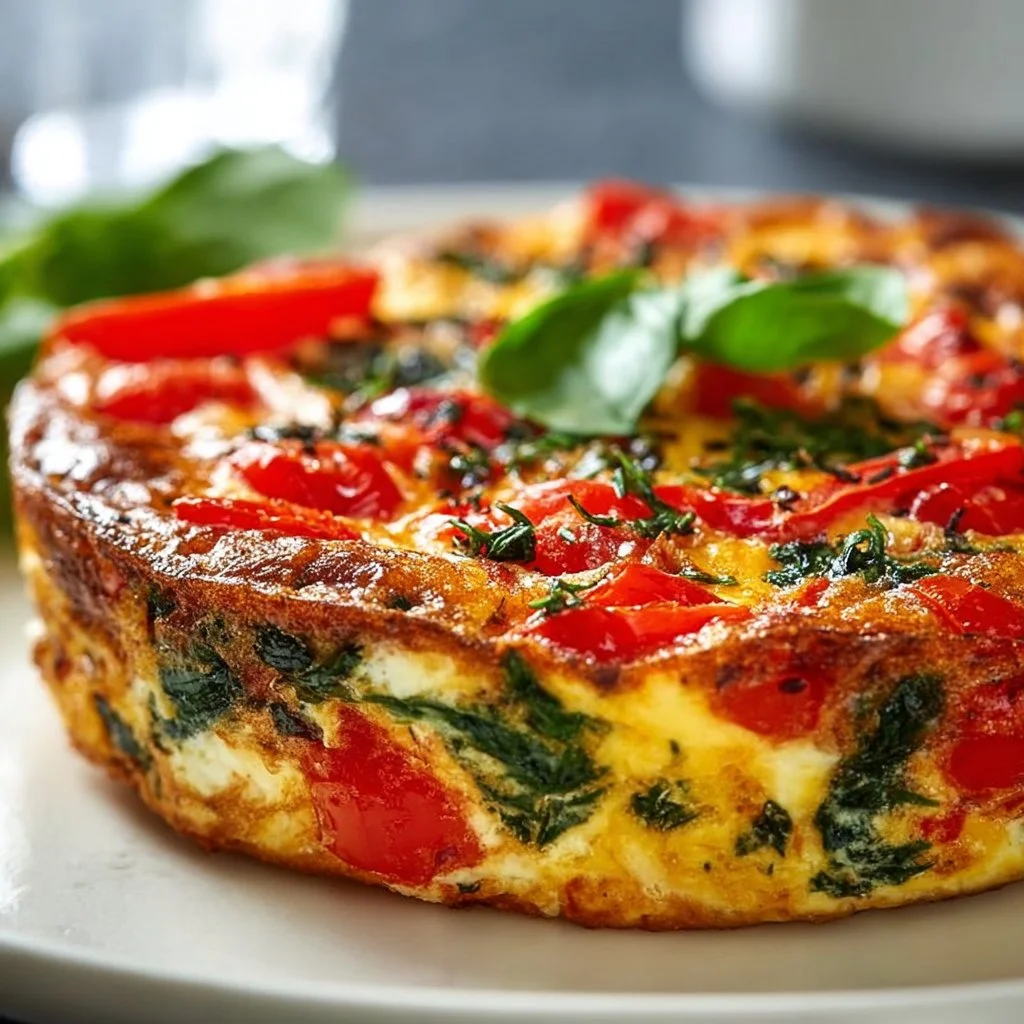 Roasted red pepper and spinach frittata, a delicious brunch dish
