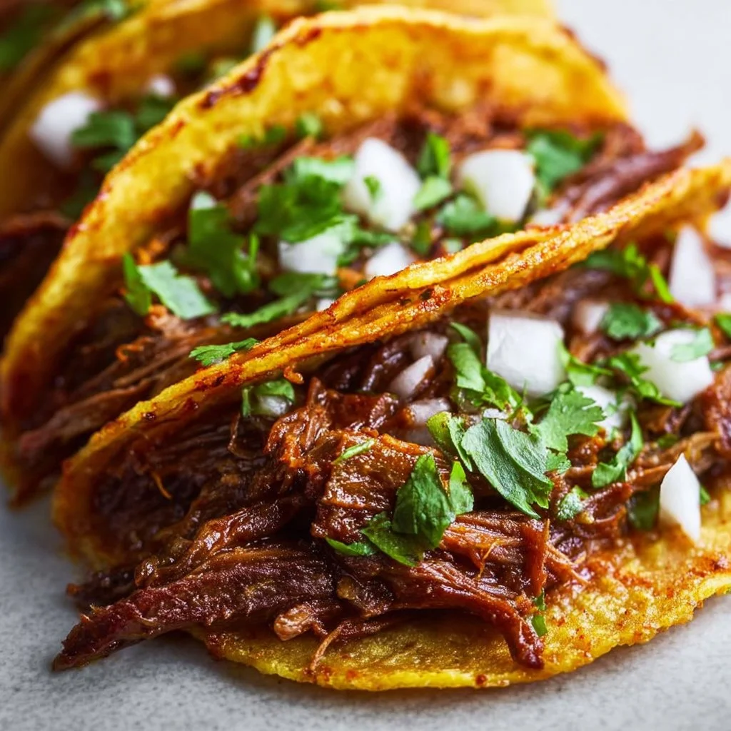 Delicious slow cooker birria tacos served with garnish