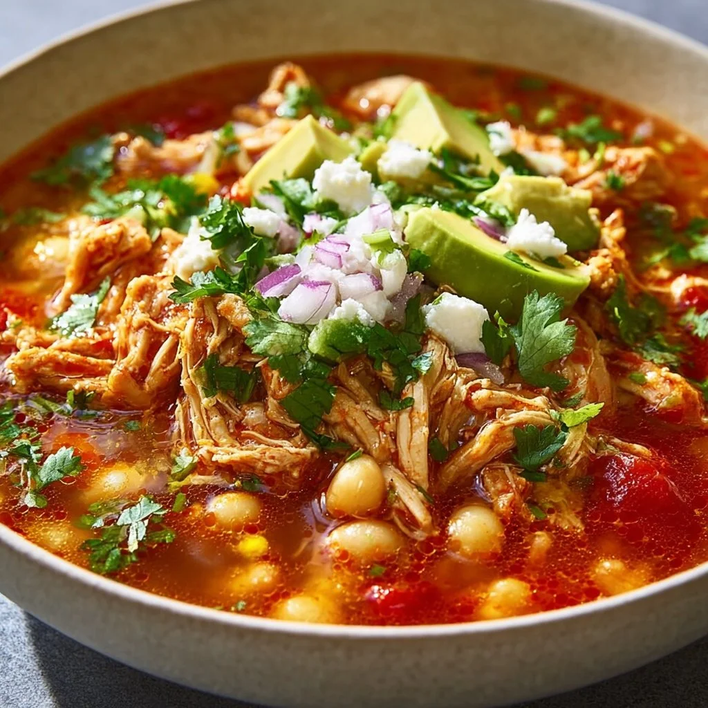 Slow Cooker Chicken Posole 3 Delicious bowl of Slow Cooker Chicken Posole topped with fresh herbs and lime