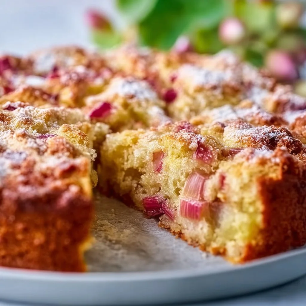 Traditional Norwegian Rhubarb Cake with a Tender Crust
