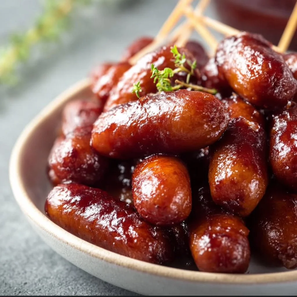 Delicious BBQ Little Smokies served in a festive bowl