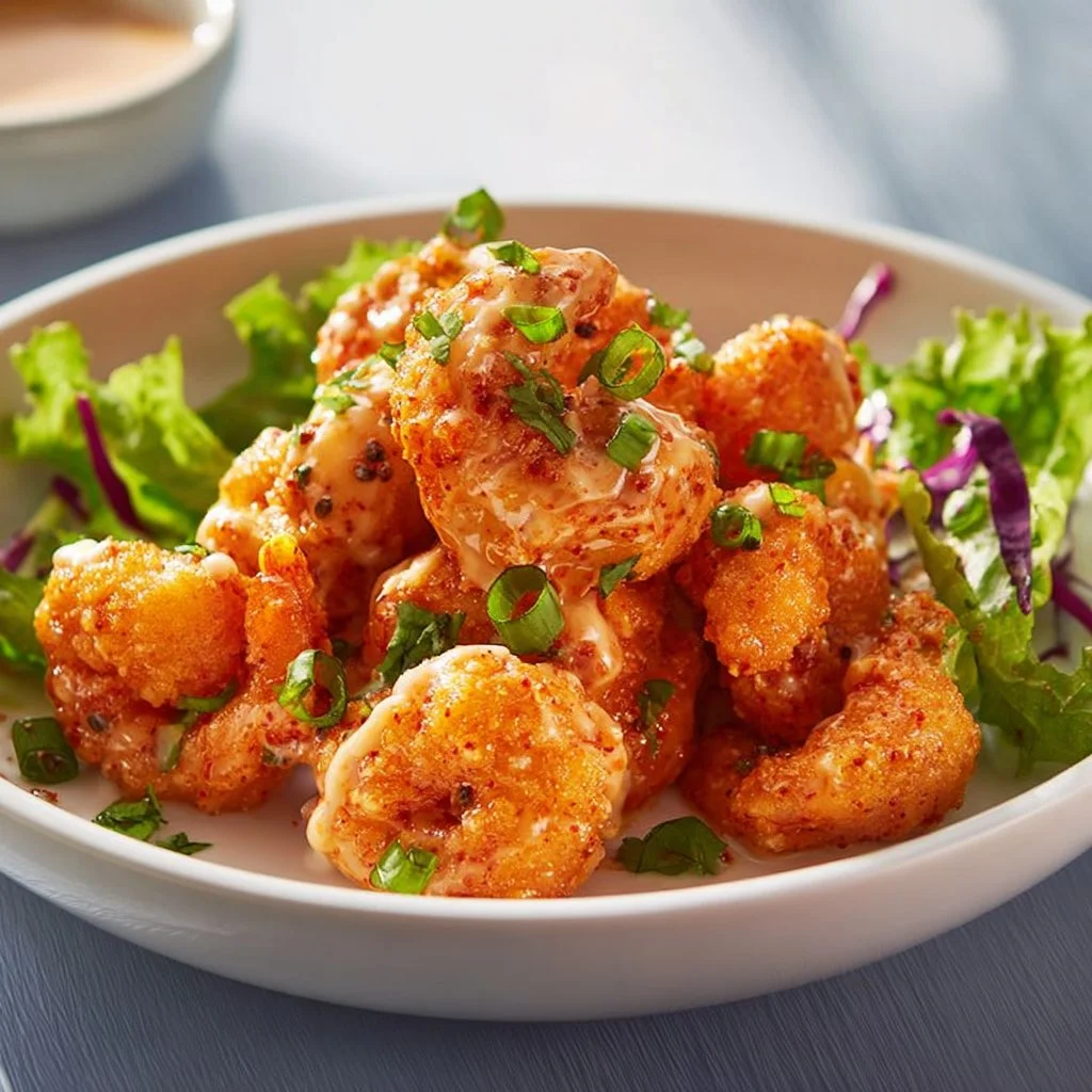Deliciously crispy Bang Bang Shrimp served with a spicy dipping sauce.