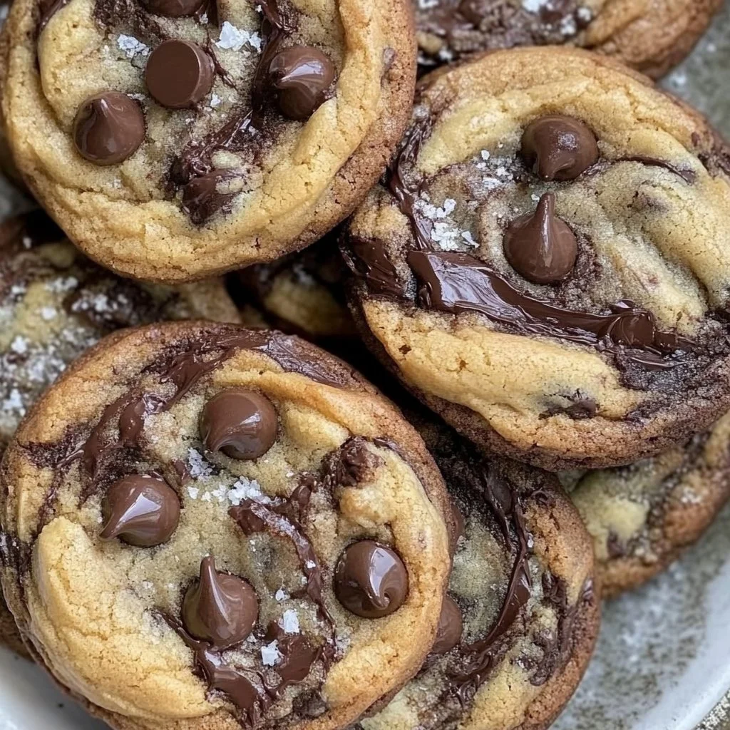 Delicious brownie chocolate chip cookies (brookies) on a plate.