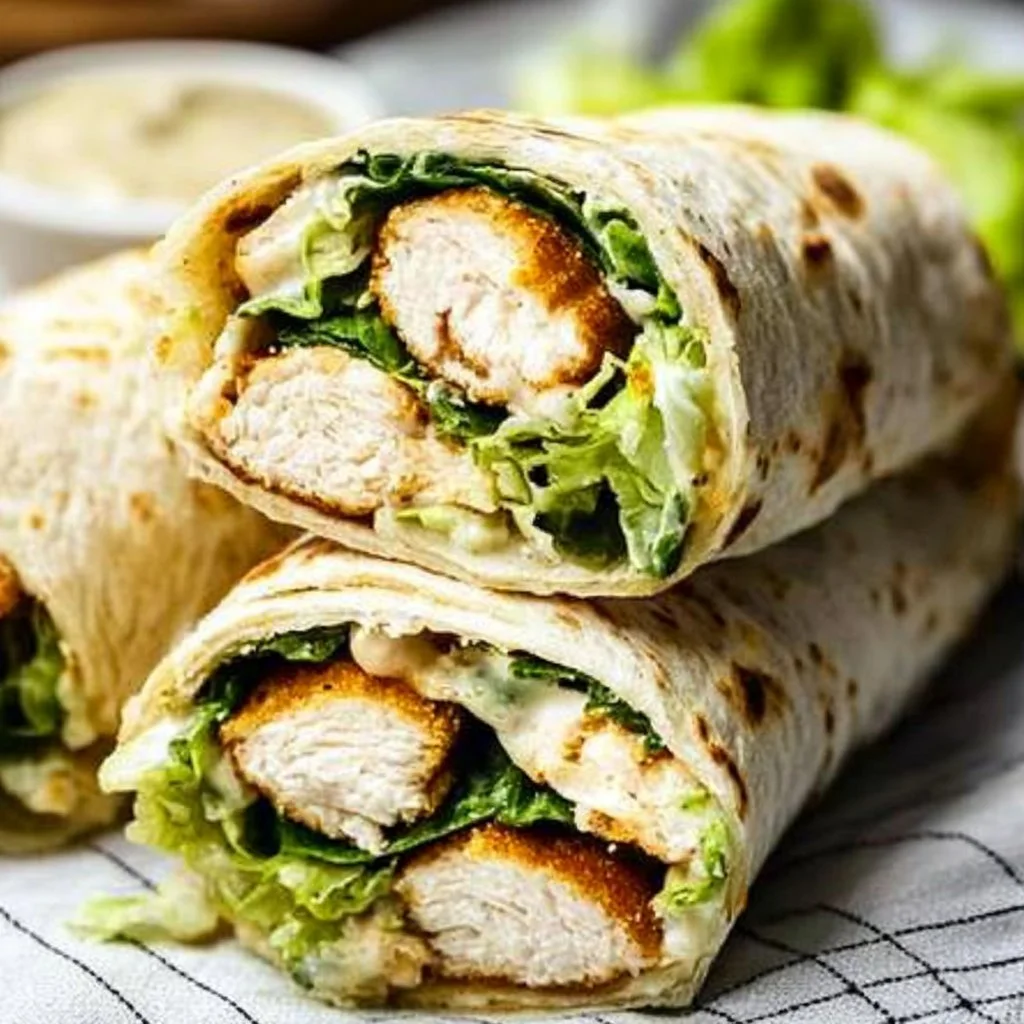 Delicious Chicken Caesar Wrap with fresh greens and chicken served on a plate