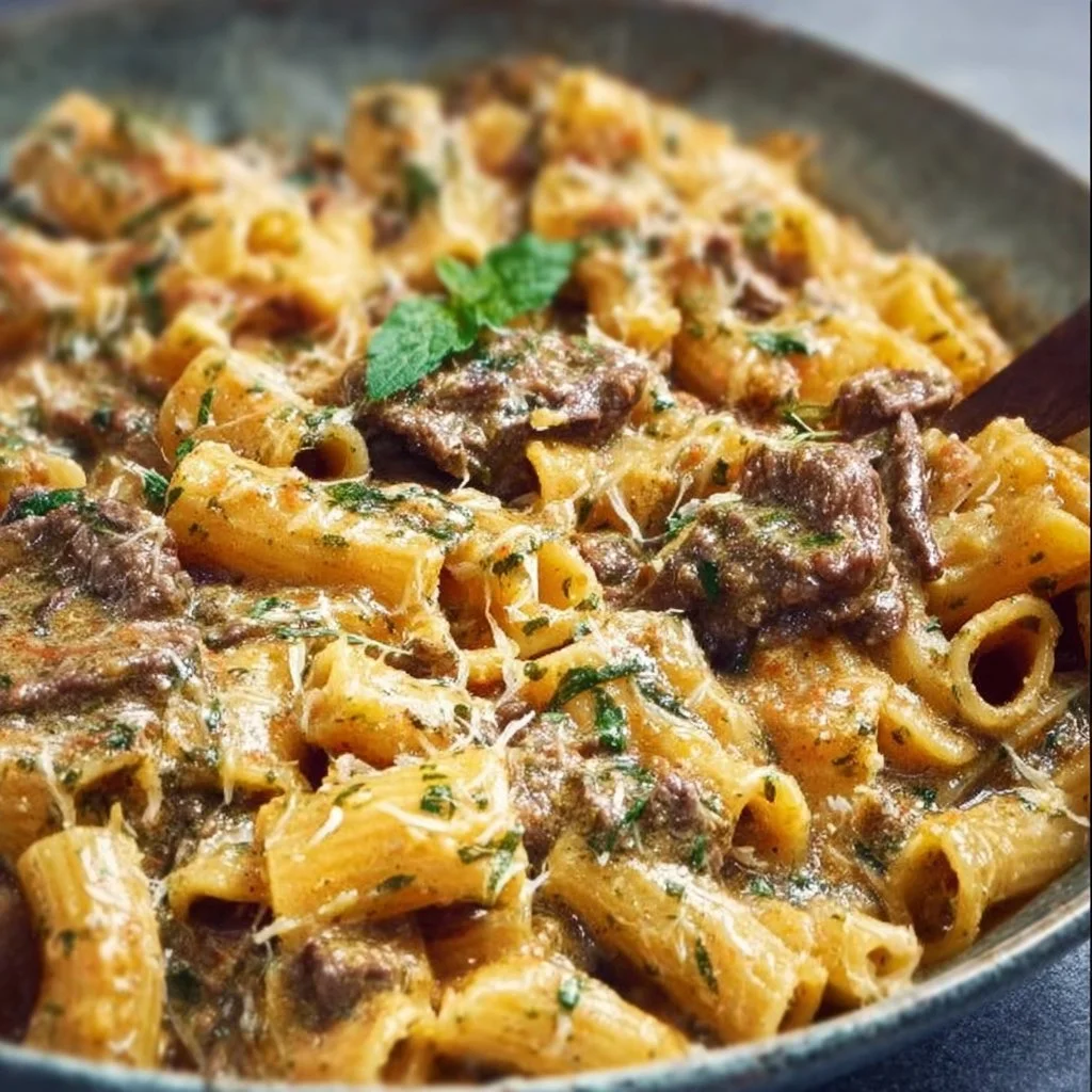 Creamy Garlic Butter Beef Pasta