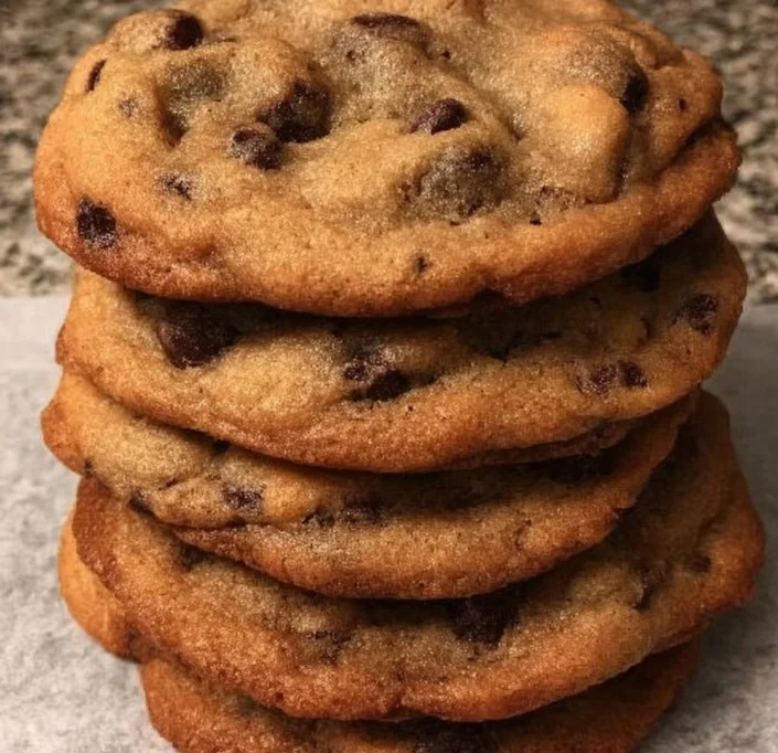 Flat Chocolate Chip Cookies 3 Delicious flat chocolate chip cookies freshly baked on a cooling rack