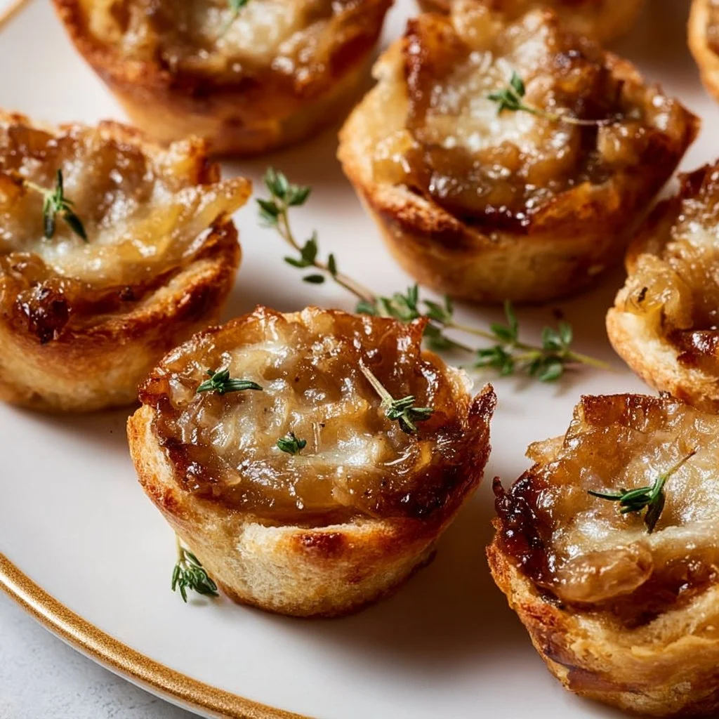 Delicious French onion soup bites served in crispy pastry