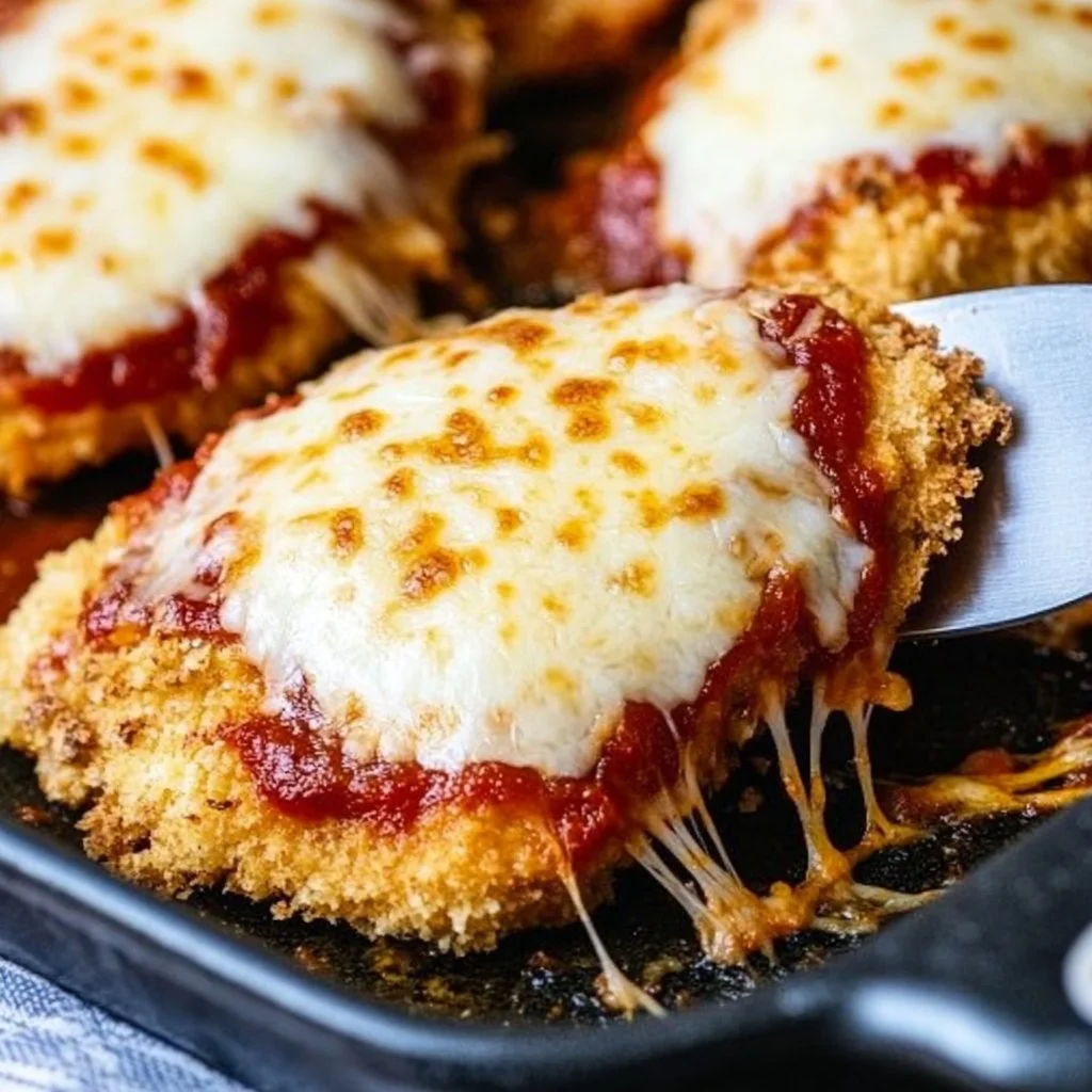 Healthy oven baked chicken parmesan dish served with fresh herbs