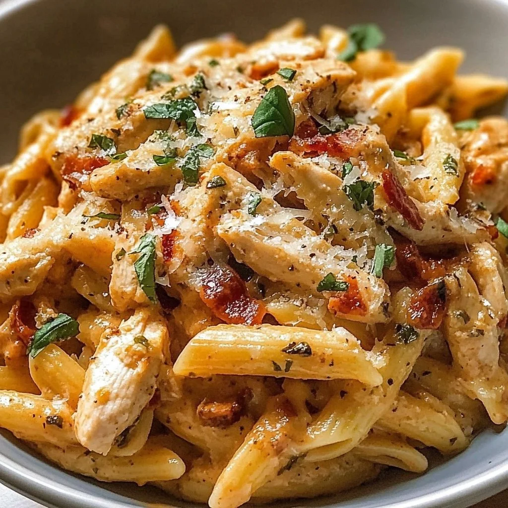 Delicious Marry Me Chicken Pasta served with a fresh garnish.