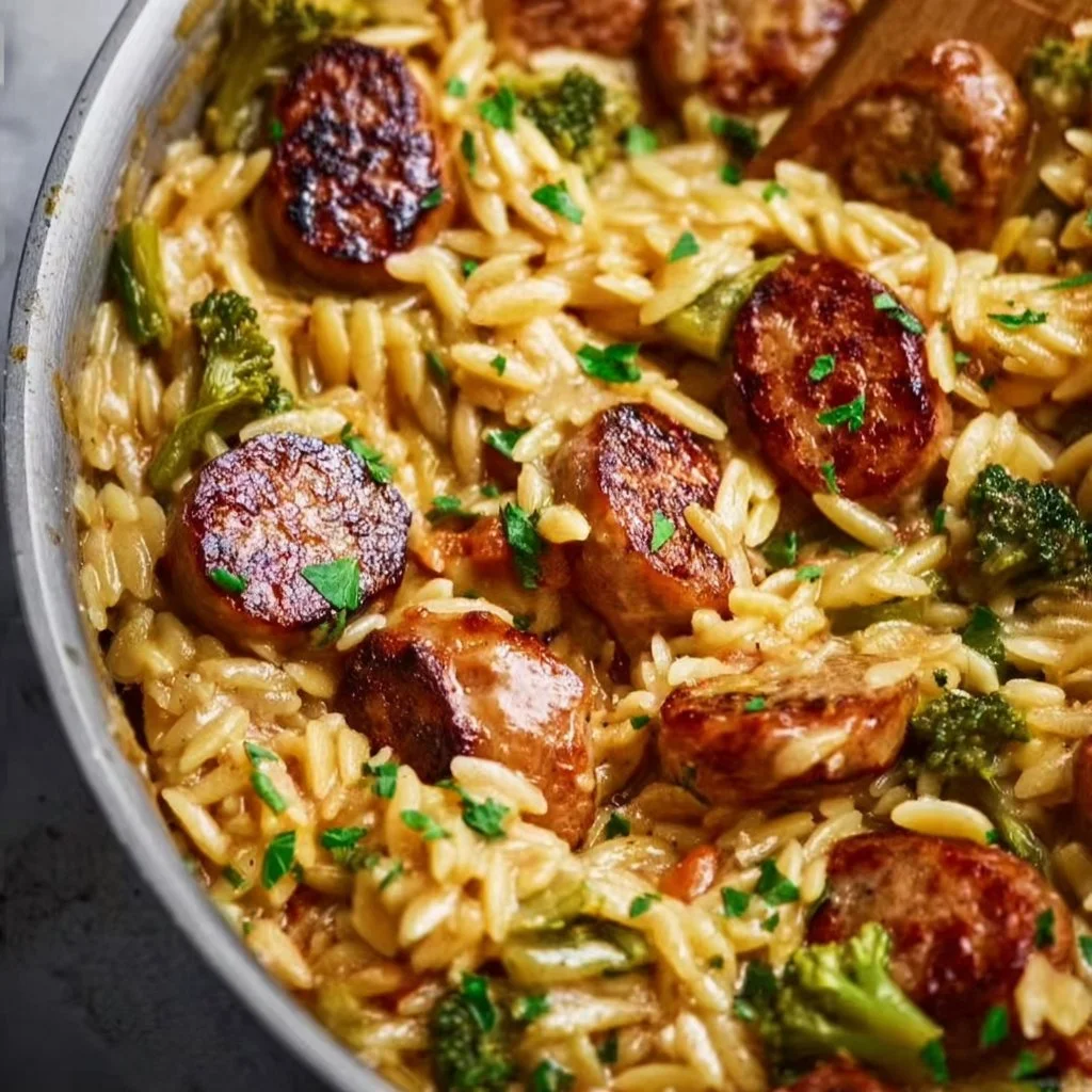 One-Pan Creamy Orzo with Chicken Sausage