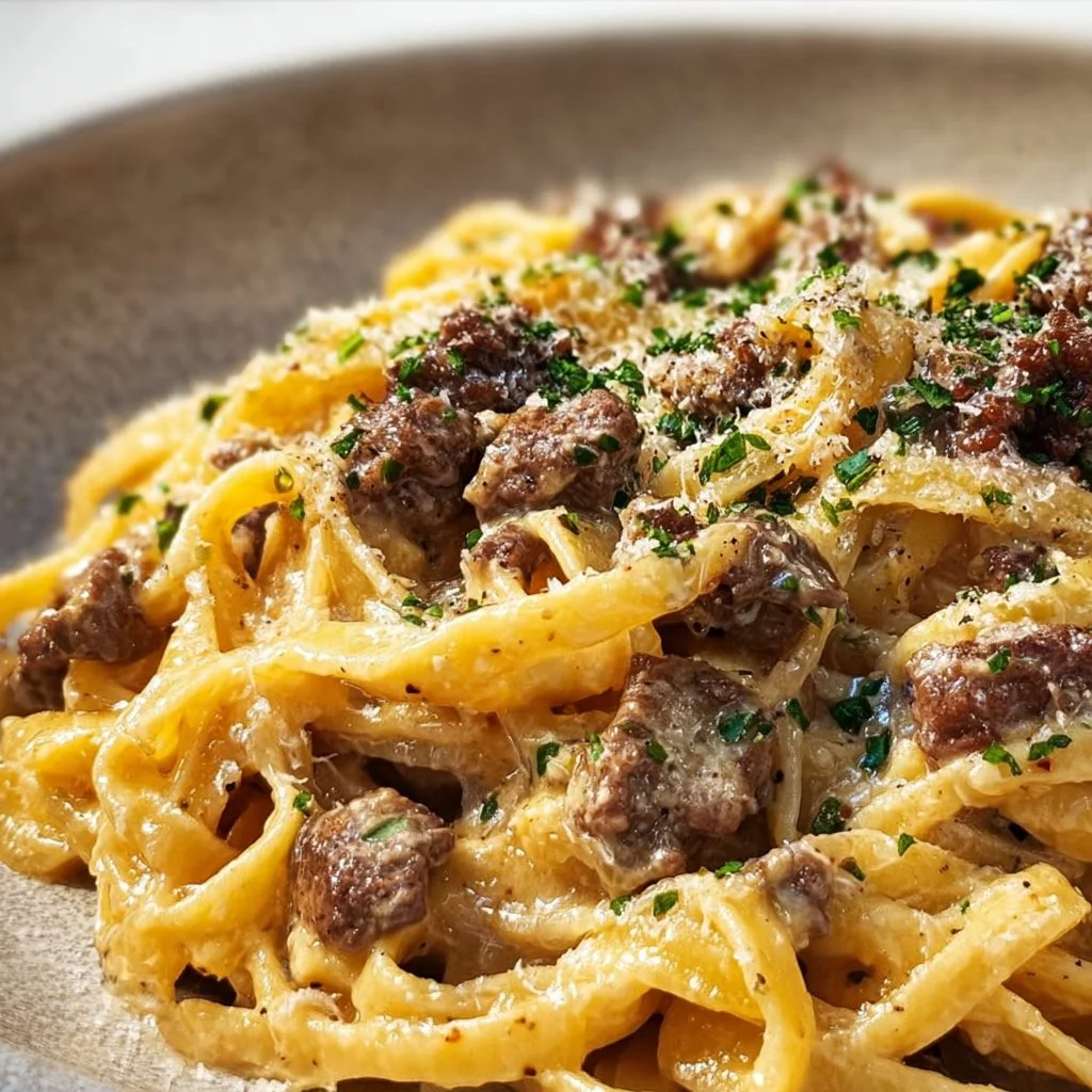 One-Pot Creamy Beef and Garlic Butter Pasta