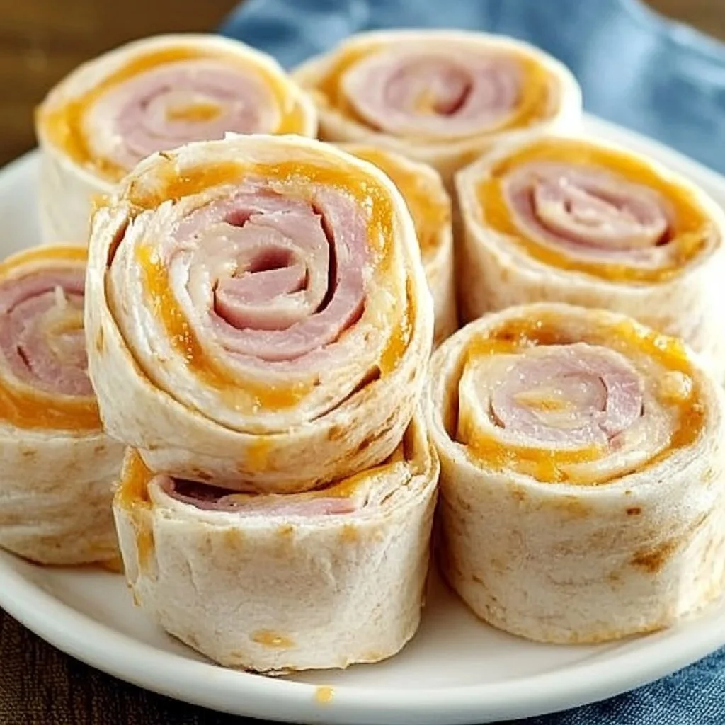 Ranch Ham & Cheese Tortilla Pinwheels stacked on a plate