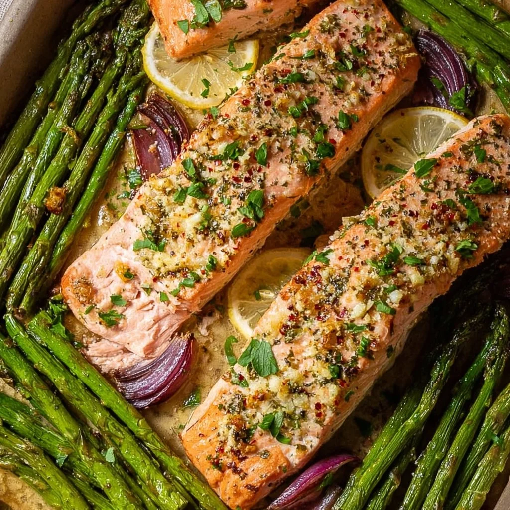 Sheet-Pan Garlic Butter Salmon and Asparagus