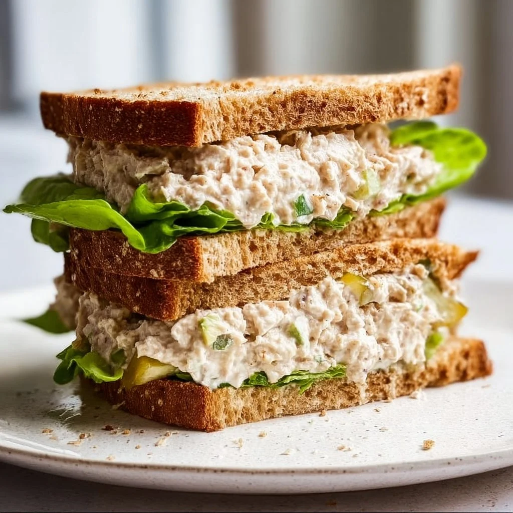 Delicious tuna salad sandwich on whole grain bread with fresh vegetables