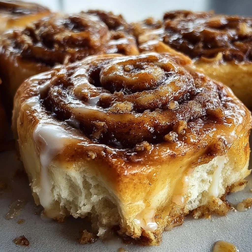 Ultimate gooey cinnamon rolls fresh out of the oven, topped with icing and cinnamon